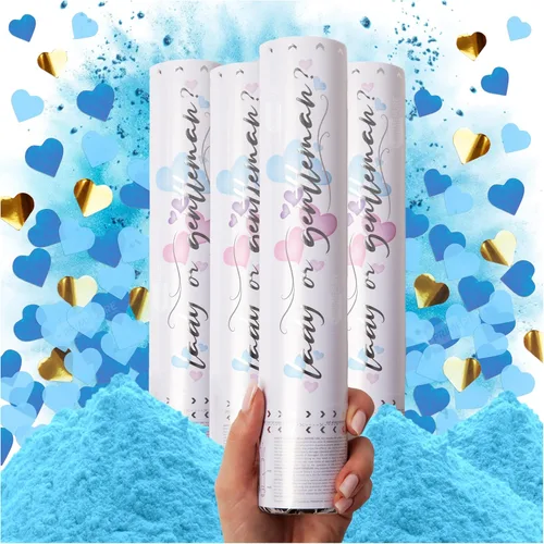 Vista 12 de PrimePure Cañón de confeti para revelación de género, polvo biodegradable y confeti en forma de corazón, 2 rosas y 2 azules, paquete de 4