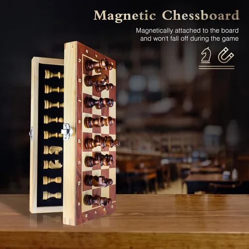 Vista 4 de Wooden Chess Set for Adults, Portable Chess Board Folding Magnetic Chess Sets Boards Game for Beginners Travel Chess Piece Set with Portable Storage