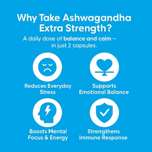 Vista 5 de Ashwagandha Extra Strength Stress Aumenta la energía Apoyo inmunológico y cognitivo Fórmula sin OMG 60 cápsulas