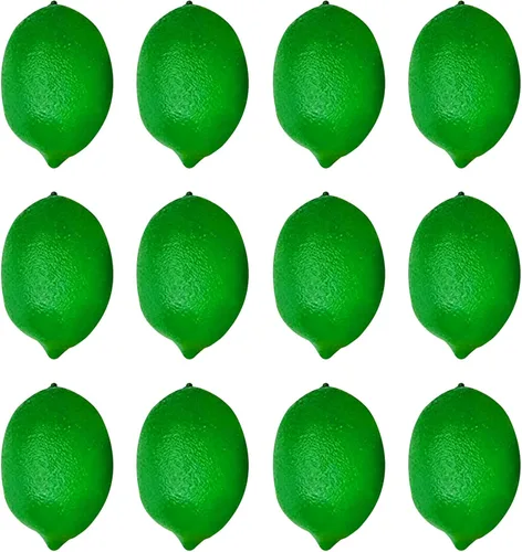 Vista 7 de 12 limones falsos, limones verdes artificiales, frutas artificiales, imitación de limón realista, simulación para fiesta de Kichen, Navidad