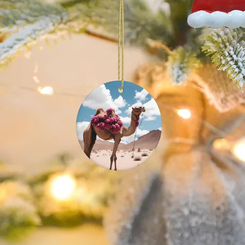 Vista 8 de Beautiful Camel Round Ceramic Pendant with Hole and Gold Rope for Christmas and New Year Hanging Decoration at Home