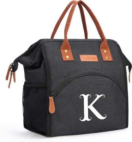 Vista 31 de Lonchera personalizada para mujer, inicial, bolsa de almuerzo aislada reutilizable, lonchera térmica de apertura amplia para adultos, bolsa