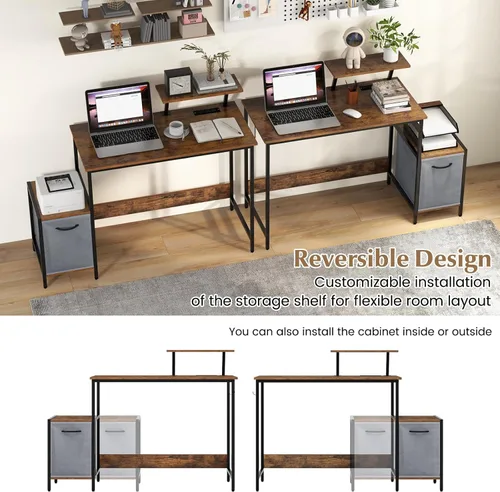 Vista 7 de Tangkula Escritorio para computadora con estación de carga, escritorio de oficina en casa con cajón de tela reversible, gancho para auriculares