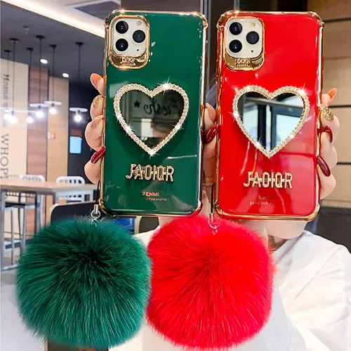 Vista 6 de Funda para teléfono con espejo de maquillaje, lujosa funda con marco en forma de corazón, bonita funda protectora brillante para iPhone, Blanco