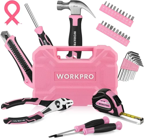 WORKPRO Juego de herramientas rosas de 35 piezas, kit de herramientas para el hogar con caja de herramientas de almacenamiento, juego de