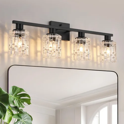 Vista 17 de Lámpara de Tocador de Baño de 1 Luz en Oro Cepillado Sobre Espejo, Iluminación Moderna de Tocador con Pantalla de Cristal, Accesorios de Iluminación