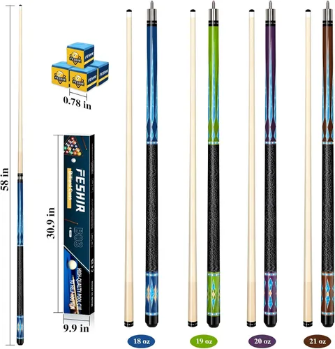 Vista 2 de Pool Stick Set of 4,Pool Cues Sticks Made of Premium Maple Wood, Includes 4 Extra Billiard Chalk for Pool Cues, 58" Billiard House Bar Pool Cue