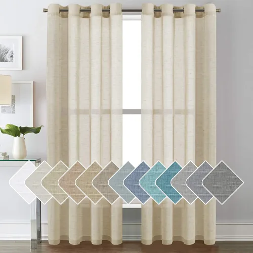 Vista 71 de H.VERESAILTEX - Cortinas de lino natural mezclado con 2 paneles semi transparentes de lino texturizado para sala de estar/dormitorio filtrado