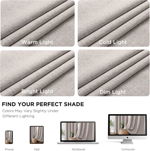 Vista 13 de CUCRAF Juego de 2 paneles de cortinas 100% opacas de 54 pulgadas de largo, cortinas texturizadas de lino para oscurecer la habitación, con ojales