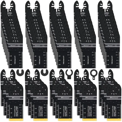 Vista 10 de Bionso 20 cuchillas oscilantes de titanio para cortar metal y madera, cuchillas multiherramienta afiladas y duraderas, kits de cuchillas