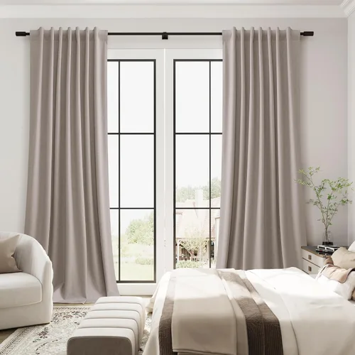 Vista 7 de Guken Cortinas opacas de lino, 2 paneles rústicos, elegantes, 100% opacas, con aislamiento térmico, banda de ganchos y trabilla trasera, 52 x 84