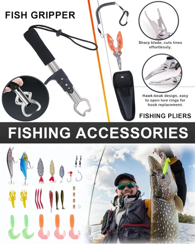 Vista 6 de Fishing Backpack with Rod Holders,900D Oxford Water-Resistant Fishing Gear,42L Large Storage Tackle Bag for Men