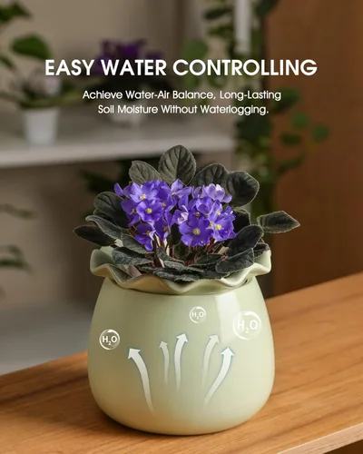 Vista 2 de Fayoula Maceta de riego automático, mantenimiento de macetas de violeta africana de 6 pulgadas, maceta de cerámica con riego automático para plantas