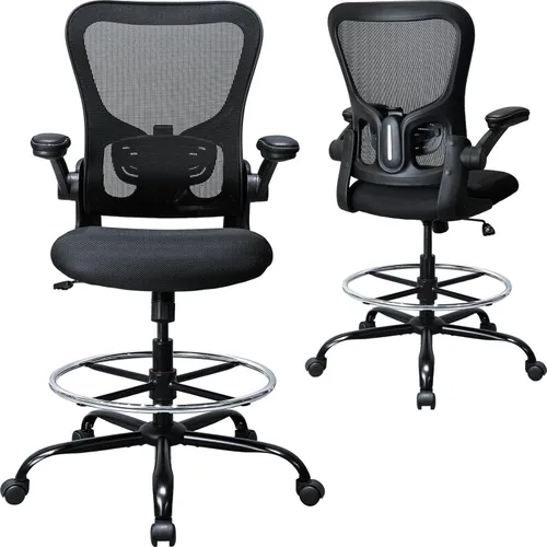 Silla de dibujo, silla de oficina alta ergonómica para escritorio de pie, silla de escritorio de altura de mostrador con reposabrazos acolchados