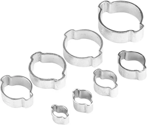 Vista 7 de 10 abrazaderas de manguera de oreja dobles de acero inoxidable chapado en zinc, clips O de 2 orejas, abrazadera de manguera de goma de silicona