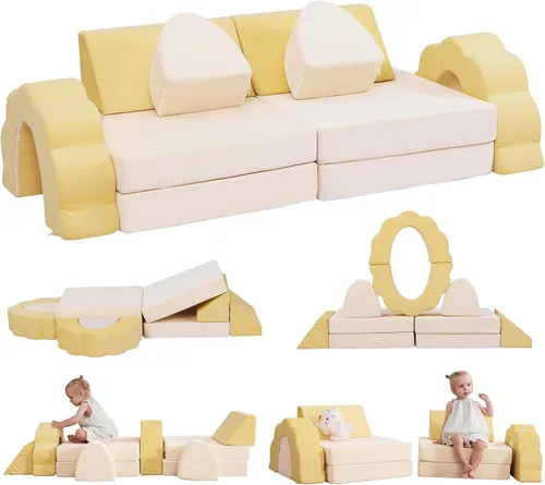 Vista 8 de Sofá de Juego para Niños 10 Piezas, Sofá de Juego Modular para Niños, Sofá de Espuma Multifuncional para Niños Pequeños, Sofá de Juego Convertible