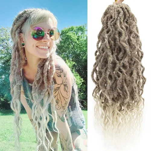 Vista 34 de 8 paquetes de rastas de cabello sintético de ganchillo de 18 pulgadas, rastas sintéticas boho con extremos rizados, cabello de ganchillo de rastas
