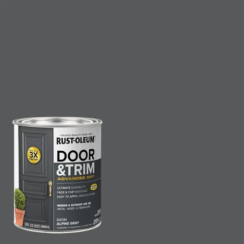 Vista 2 de Rust-Oleum 369387 Pintura Advanced Dry para Puerta y Embellecedor, Cuarto de galón, Gris Alpino satinado