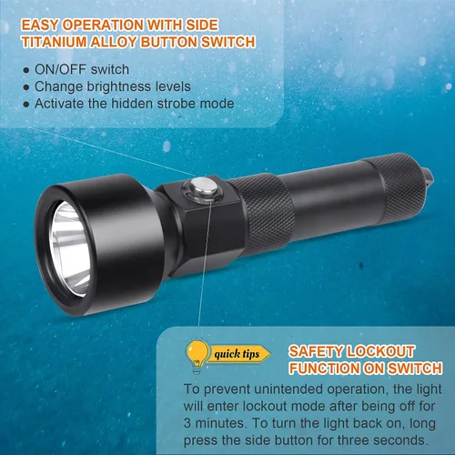 Vista 4 de ND22 - Linterna compacta de buceo, 1300 lúmenes, luz de buceo 8° Narrow Focused Beam, 3 Lighting Modes, 4 Hours Runtime, IP68 Waterproof, for