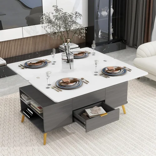 Vista 196 de Mesa auxiliar elevable, mesa auxiliar multifuncional con estantes abiertos, mesa de comedor moderna para sala de estar, oficina en casa (negro #004)
