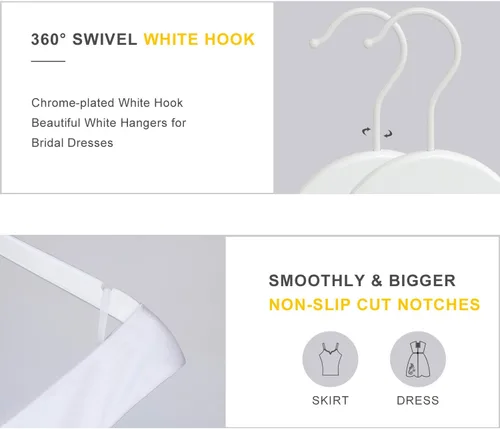 Vista 3 de TOPIA HANGER Percha de novia para vestido de novia, perchas de madera blanca de primera calidad, gancho blanco giratorio de 360°, acabado liso