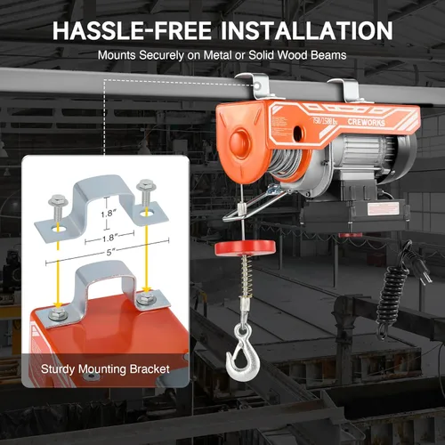 Vista 7 de CREWORKS Polipasto eléctrico, polipasto eléctrico de 1500 libras con control remoto inalámbrico de 328 pies, altura de elevación de cable único