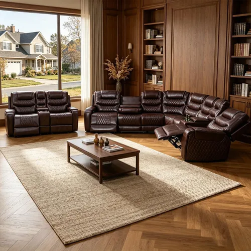 Vista 19 de Juego de sofá seccional reclinable eléctrico, juegos de muebles de sala de estar, sofá seccional de cuero transpirable y sofá biplaza con 4