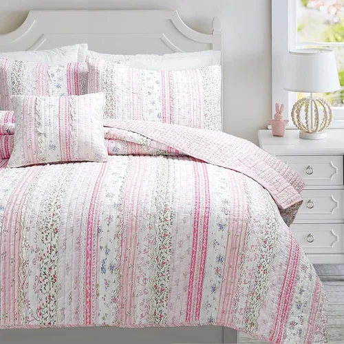 Vista 13 de Cozy Line Home Fashions Queen - Juego de edredón reversible de 7 piezas con bonito bordado de búho rosa, azul y verde, 100% algodón, colcha
