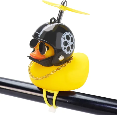 Vista 14 de wonuu Adornos de pato de goma para automóvil, decoración de tablero de instrumentos de pato amarillo, cuernos de bicicleta de pato con casco