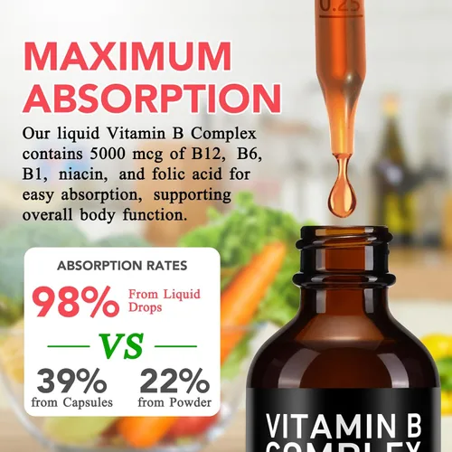 Vista 7 de Frovetani Complejo orgánico de vitamina B, vitaminas del complejo B para mujeres, líquido complejo de vitamina B, vitamina B12 metilcobalamina