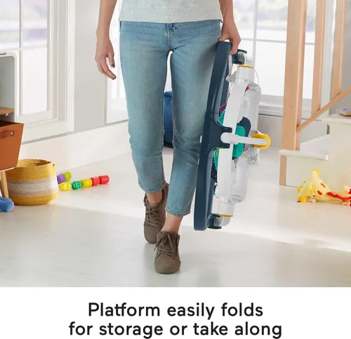 Vista 5 de Fisher-Price Silla mecedora saltarina SpaceSaver Jumperoo con centro de actividades musicales, luces, sonidos y juguetes de desarrollo, Astro Kitty