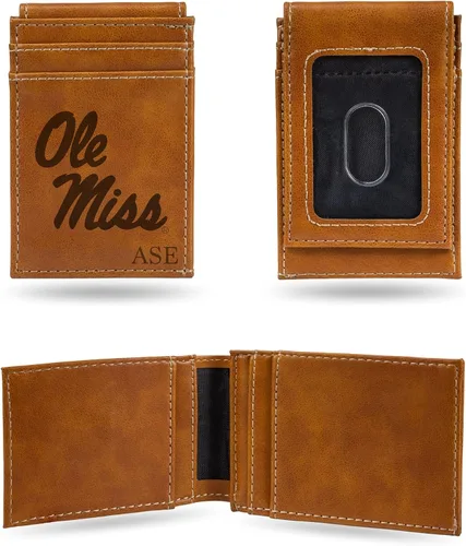 Vista 14 de Rico Industries NCAA Arizona State Sun Devils Brown - Cartera de bolsillo frontal personalizada con grabado láser - Delgada/ligera - Gran artículo