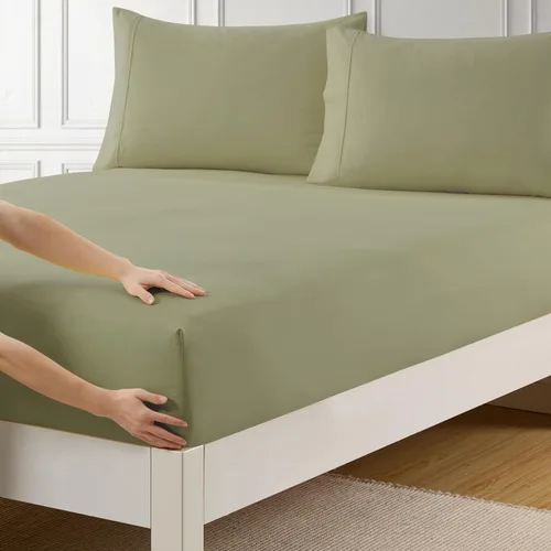 Vista 45 de Sábana bajera individual solo con elástico completo y correas de esquina integradas para evitar que se mueva. Sábana inferior de microfibra