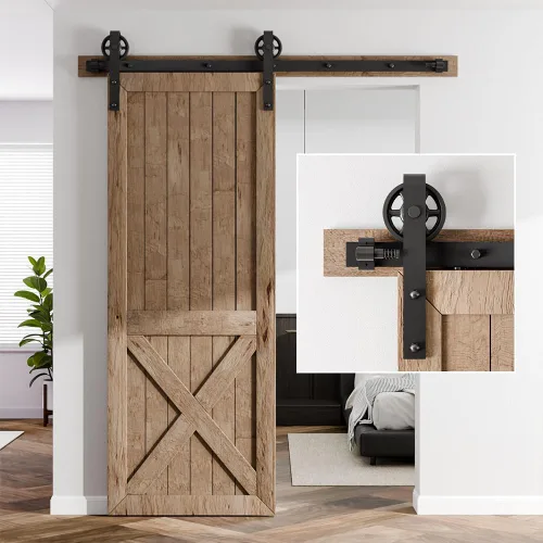 Vista 8 de Kit de herrajes para puerta corrediza de granero de 60 pulgadas/5 pies, suave y silencioso, fácil de instalar, se adapta a puertas de madera