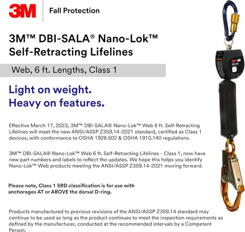 Vista 2 de 3M DBI-SALA Nano-Lok Personal Twin-Leg Autorretráctil Lifeline, gancho de aluminio Web, 3100548, 6 pies, Clase 1, ANSI
