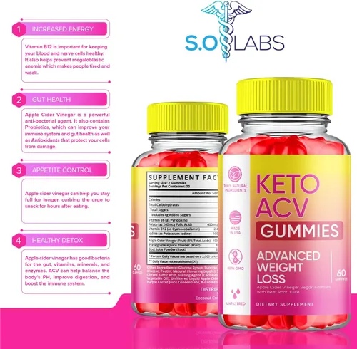 Vista 4 de S.O Labs Gomitas Keto ACV para pérdida de peso avanzada, gomitas Keto ACV, gomitas Keto ACV avanzadas, gomitas cetogénicas ACV para pérdida