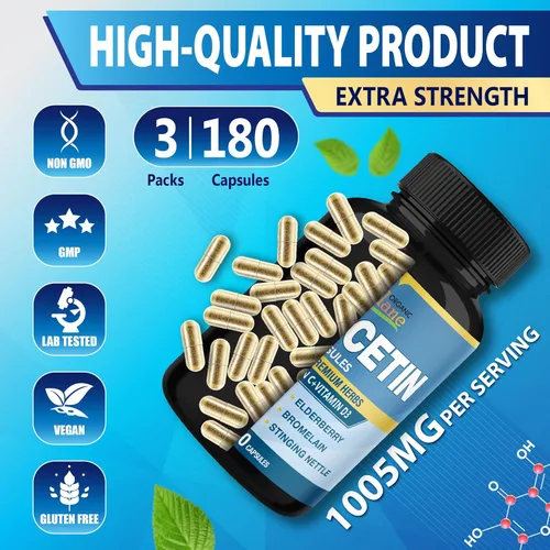 Vista 8 de Organic Cadane 3 paquetes de 60 cápsulas de extracto de quercetina – Apoya el sistema inmunológico – Combinado con saúco, bromelina, jengibre