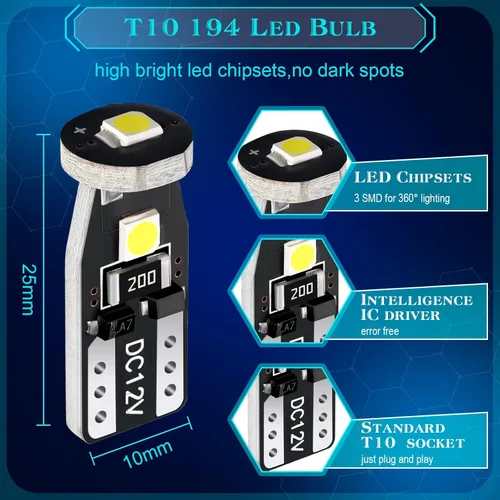 Vista 2 de 50 bombillas LED T10 194 para automóvil, W5W, bombillas LED de repuesto para interior de automóvil, cúpula de mapa, puerta, cortesía, luces