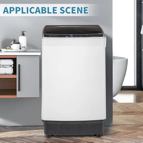 Vista 9 de Lavadora completamente automática, lavadora portátil de carga superior de 17.6 libras con bomba de drenaje, 10 programas de lavado, 8 agua lavadora
