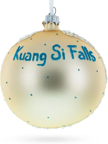 Vista 3 de Kuang Si Cascada, Laos Bola De Cristal Adorno De Navidad 4 Pulgadas