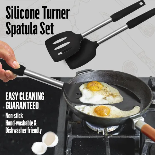 Vista 4 de Juego de espátulas de silicona para cocina: Volteador resistente al calor y espátula de silicona ranurada para cocinar, utensilios de cocina