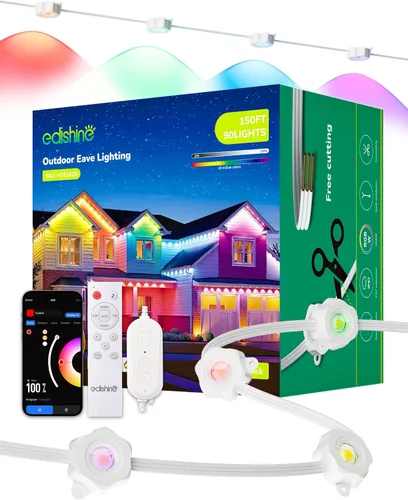 Vista 12 de EDISHINE Luces permanentes para exteriores de 60 pies, 40 luces LED de alero con aplicación/control remoto, luz RGBW inteligente, 50 modos de escena
