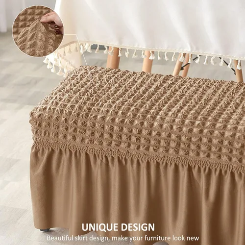 Vista 4 de Funda de banco tapizada elástica de sirsaca para banco de comedor, protector de asiento de banco de comedor con falda, protectores de banco