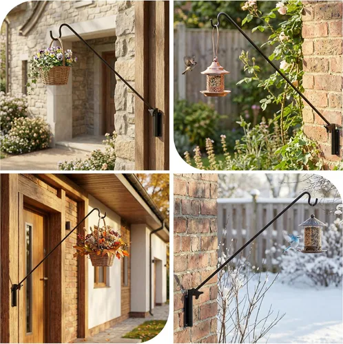 Vista 7 de ERYTLLY 2 Paquetes de Ganchos de Cubierta Resistentes Montados en Pared, Gancho de Cubierta Extensible y Ajustable para Colgar Comedero de Pájaros