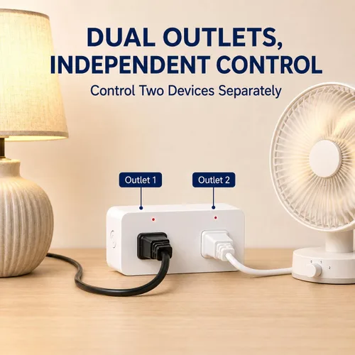 Vista 3 de QIACHIP Enchufe inteligente con temporizador de 16A/2000 W con 2 enchufes de control independiente, control remoto de la aplicación Ewelink, enchufe
