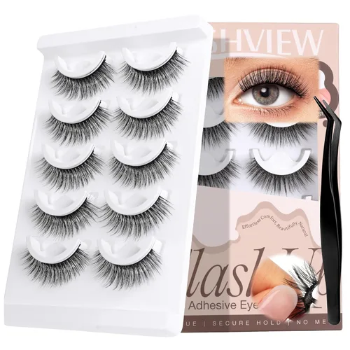 Vista 7 de LASHVIEW Pestañas autoadhesivas de aspecto natural, pestañas postizas prepegadas, no requiere pegamento, pestañas de visón sintético, 5 pares (ANS21)