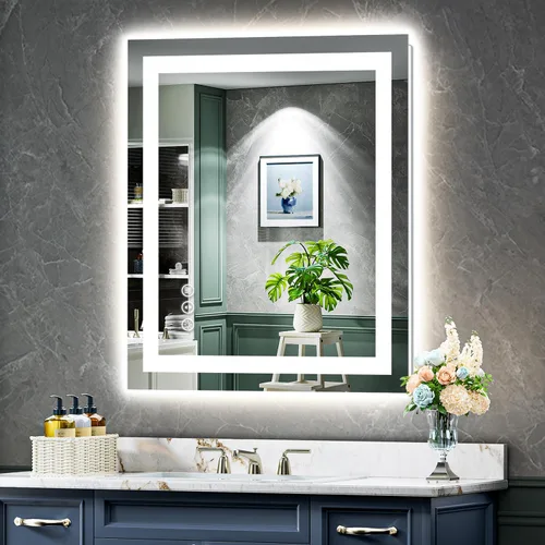Vista 89 de Espejo de baño LED de 20 x 30 pulgadas con luces delanteras y retroiluminadas, espejo de tocador iluminado para pared de baño con 3
