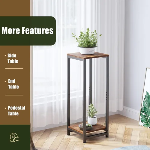 Vista 5 de VonDream Soportes altos para plantas de interior, soporte de pedestal de 2 niveles, soportes de esquina para plantas de interior múltiples, mesa