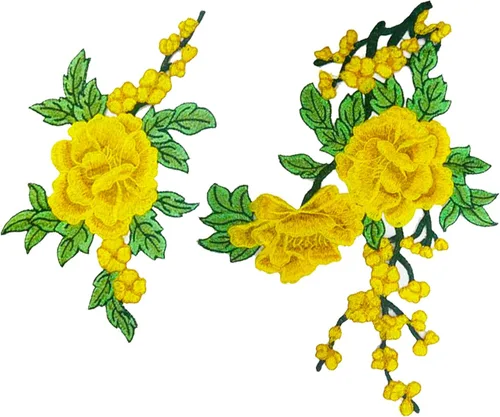 Flores de peonía y hojas bordadas, apliques de tela para coser, parches de encaje para vestidos de noche, decoración de boda, 2 unidadesjuego