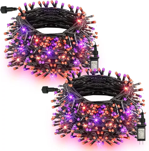 Vista 24 de TW SHINE - Luces de Navidad que cambian de color, 200 luces LED RGB de 66 pies, luces de Halloween para exteriores con control remoto, impermeables